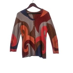 NIC+ZOEs Abstract Psychedelic Print Cardigan Sweater Size M Petite Retro